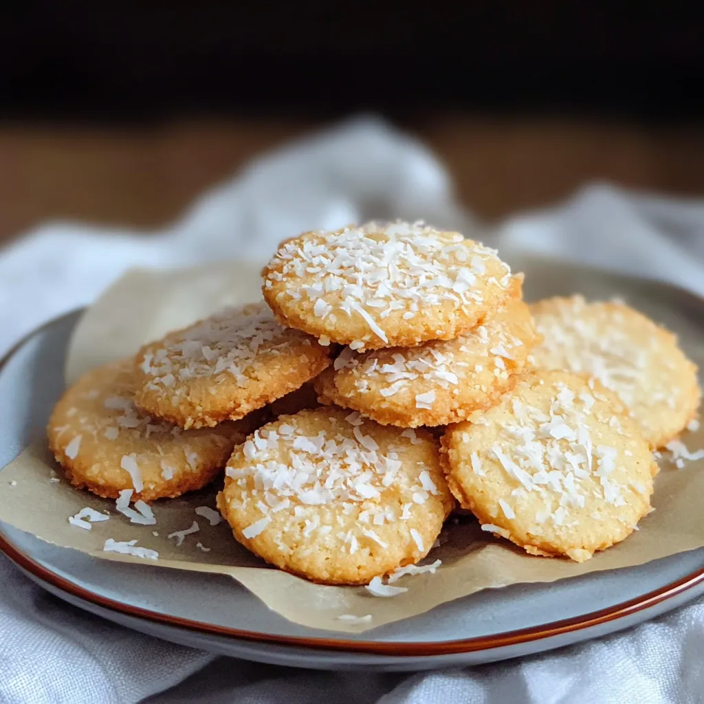 A plate of cookies with coconut on top.