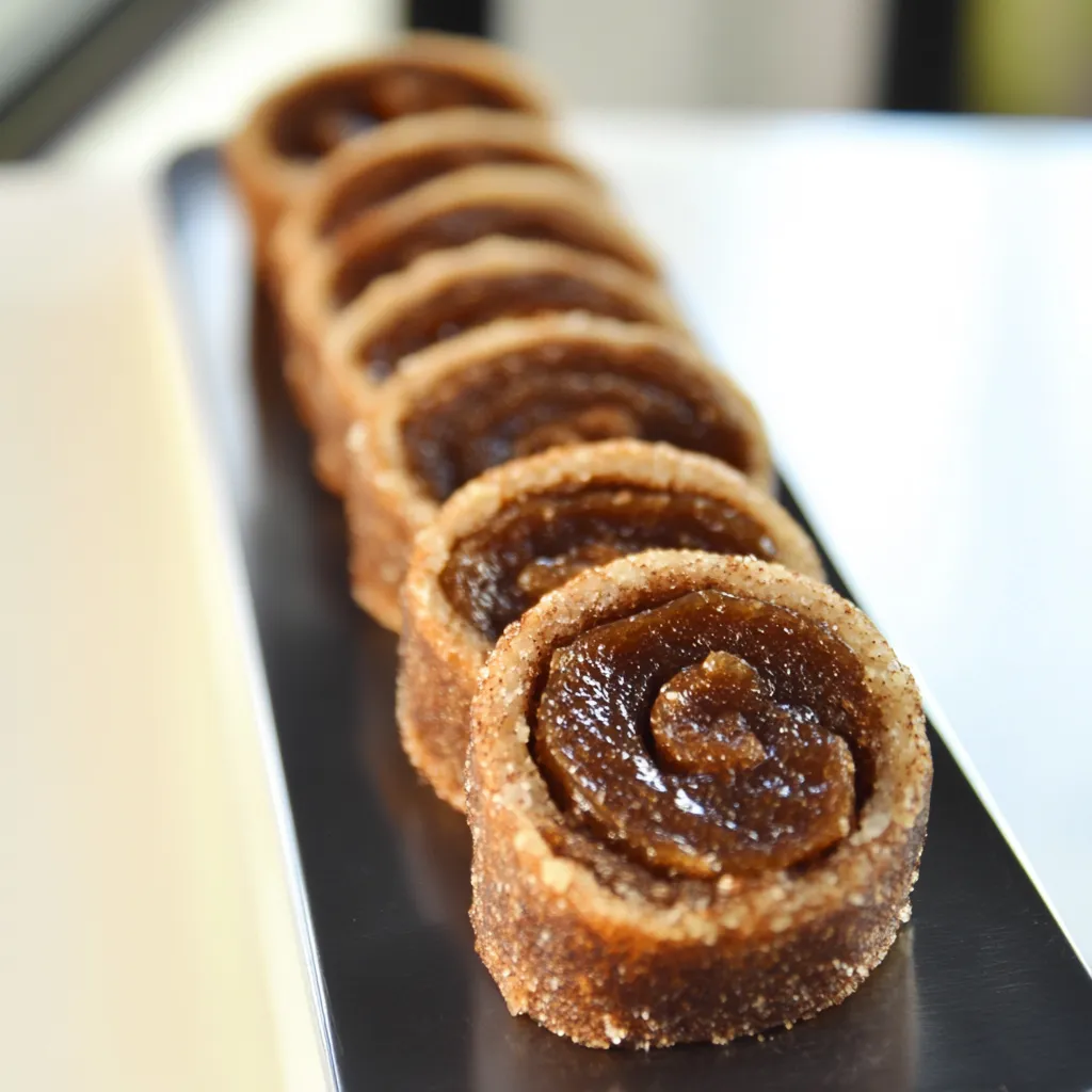 A plate with a row of pastries.