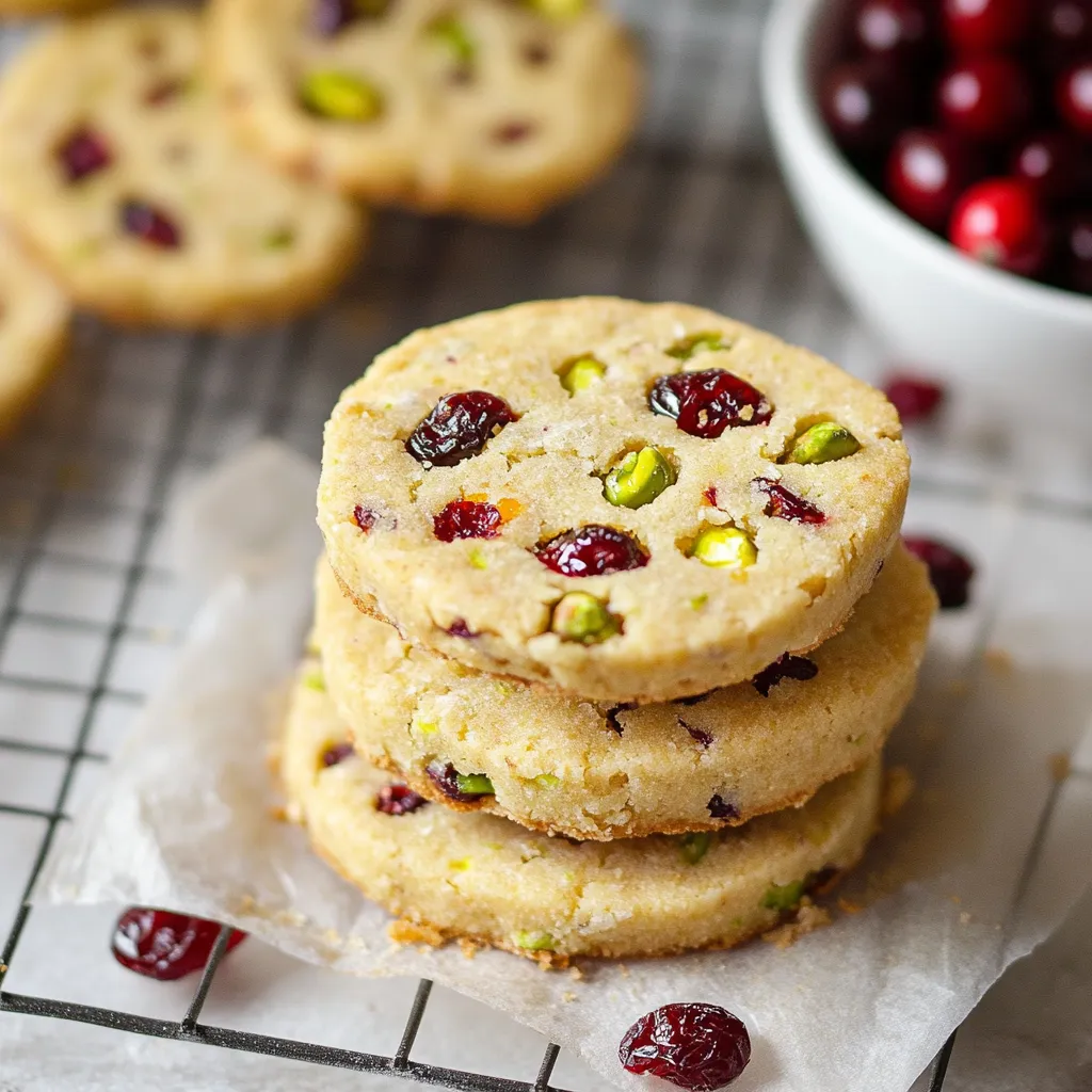A stack of cookies with cranberries on top.