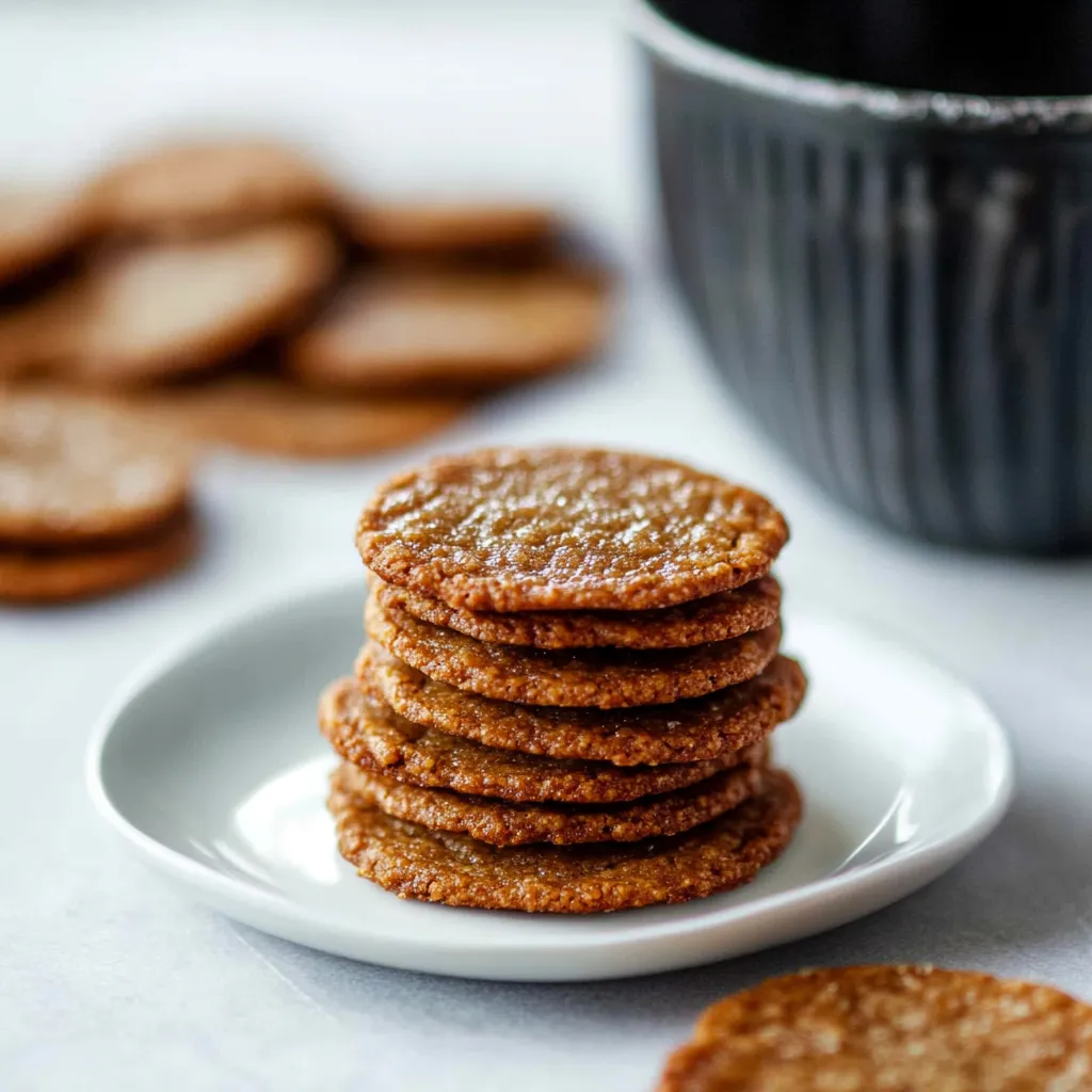 A stack of cookies on a plate.