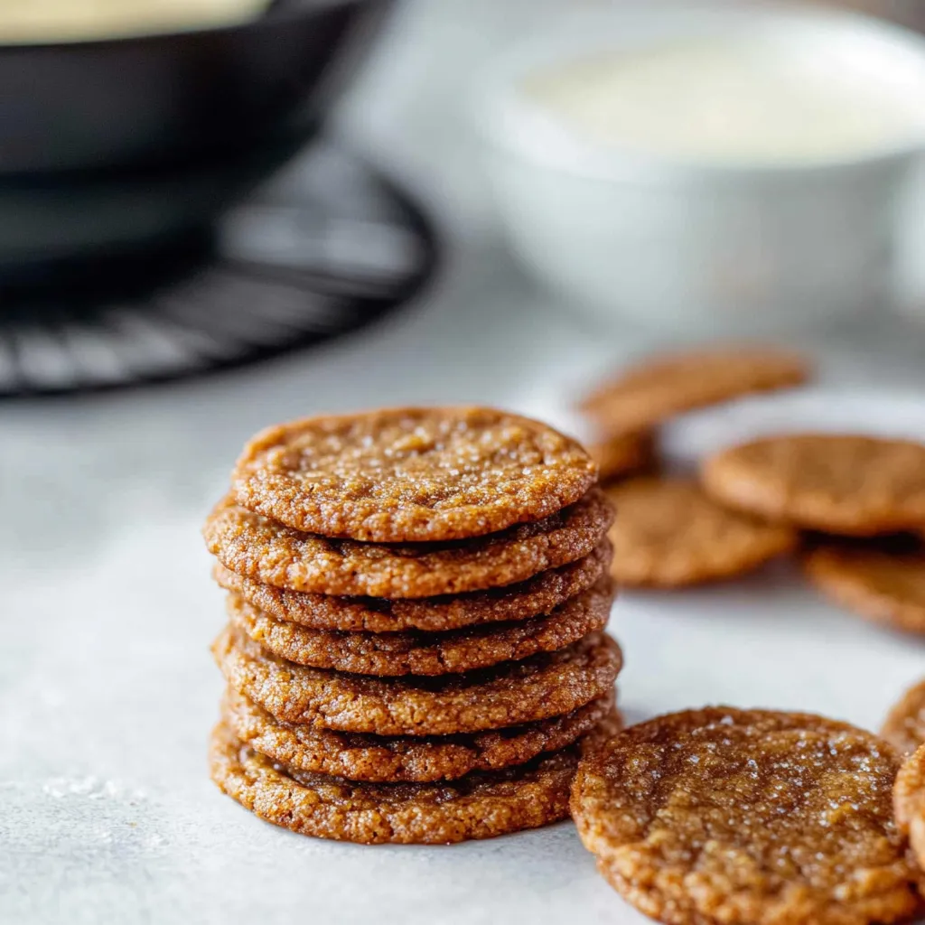A stack of cookies on a table.