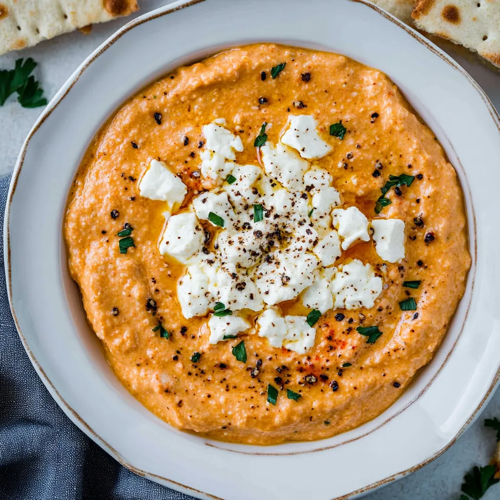 A bowl of soup with feta cheese and black olives.