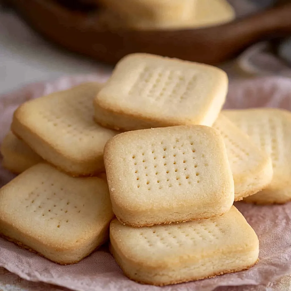 A stack of cookies on a plate.