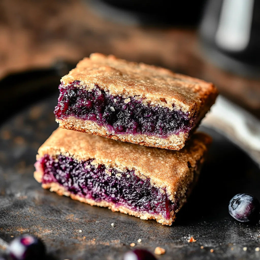 Two pieces of blueberry pie on a plate.