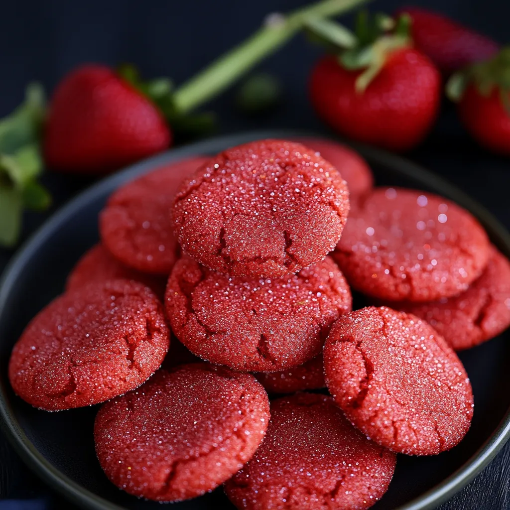 A bowl of red cookies with sprinkles.