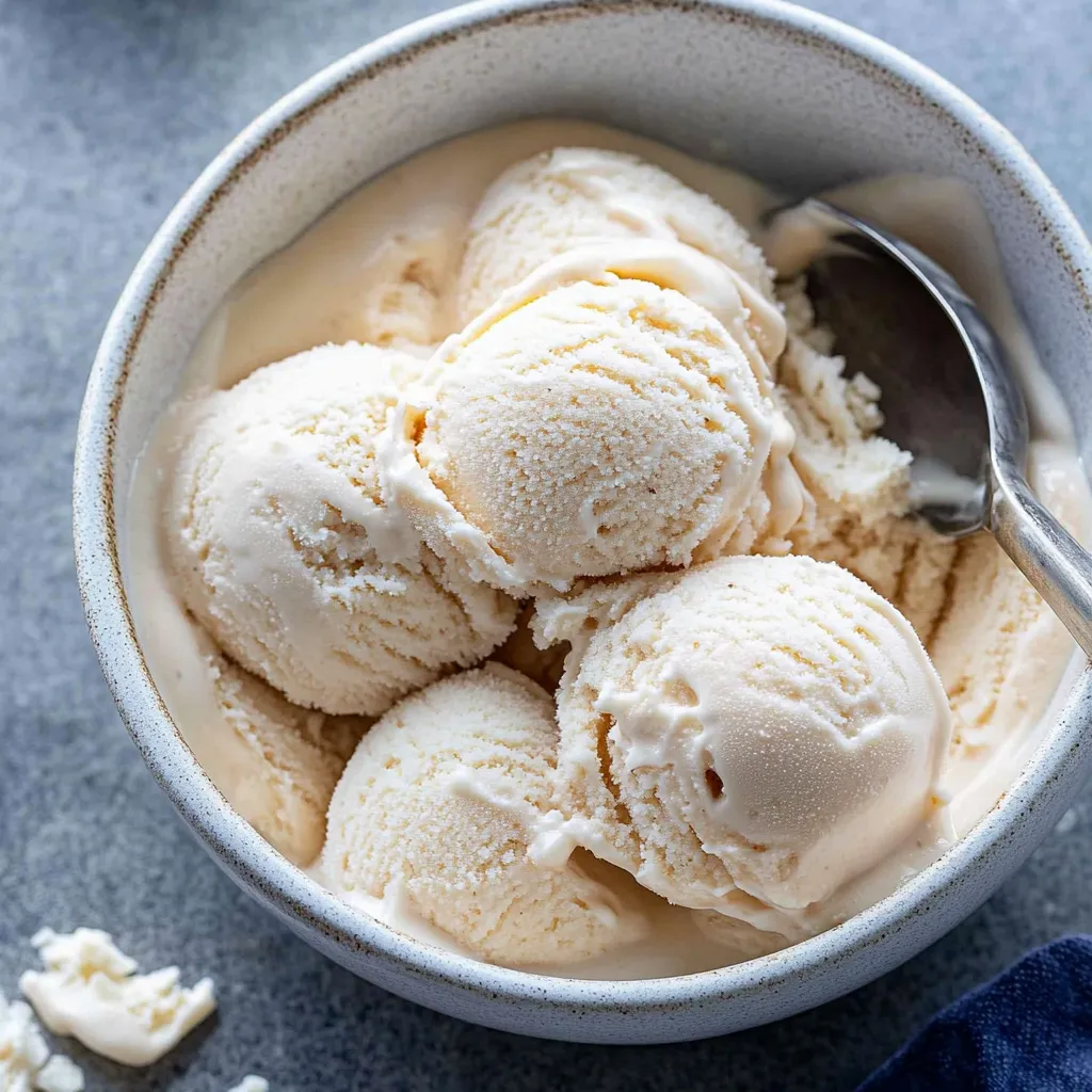 A bowl of ice cream with a spoon in it.