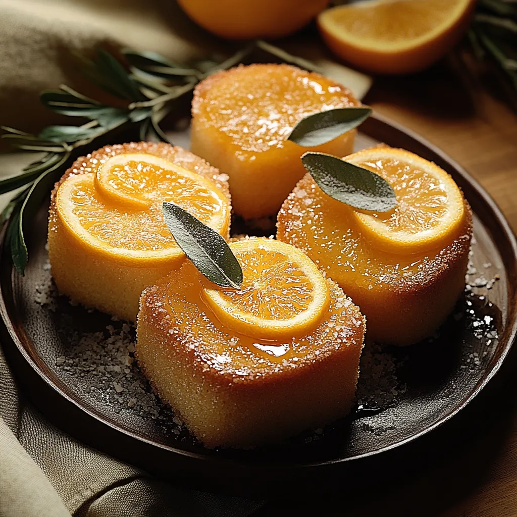 Three pieces of cake with orange slices on top.