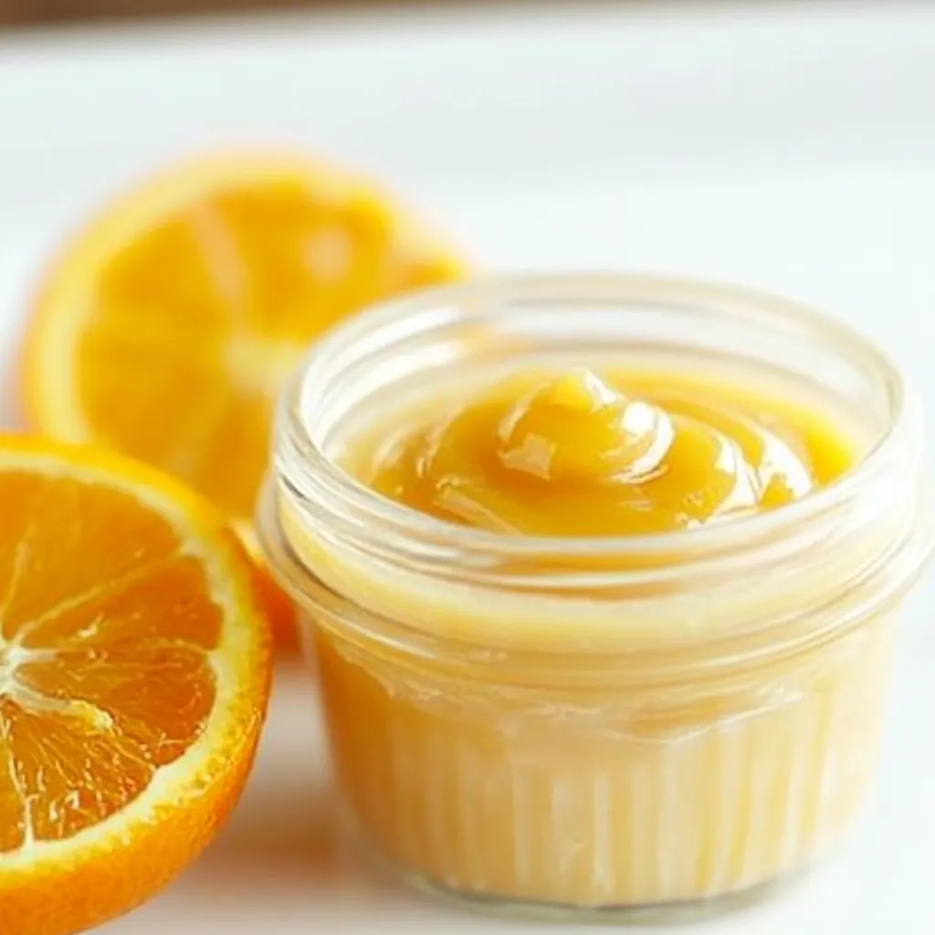 A jar of honey with oranges on the side.