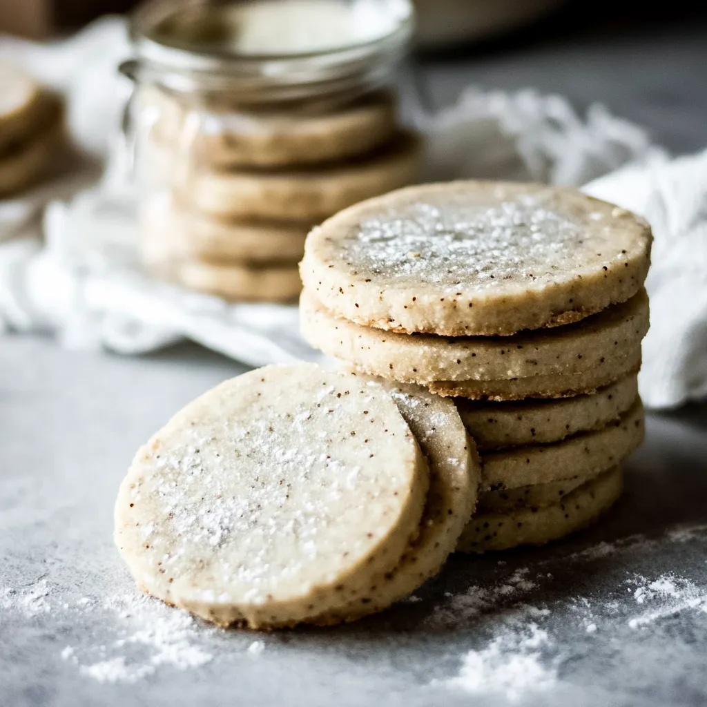 A stack of cookies with powdered sugar on top.
