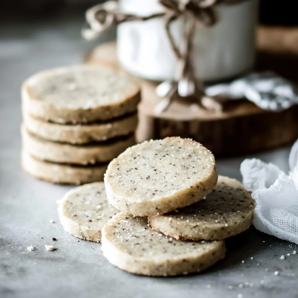 A stack of cookies on a table.