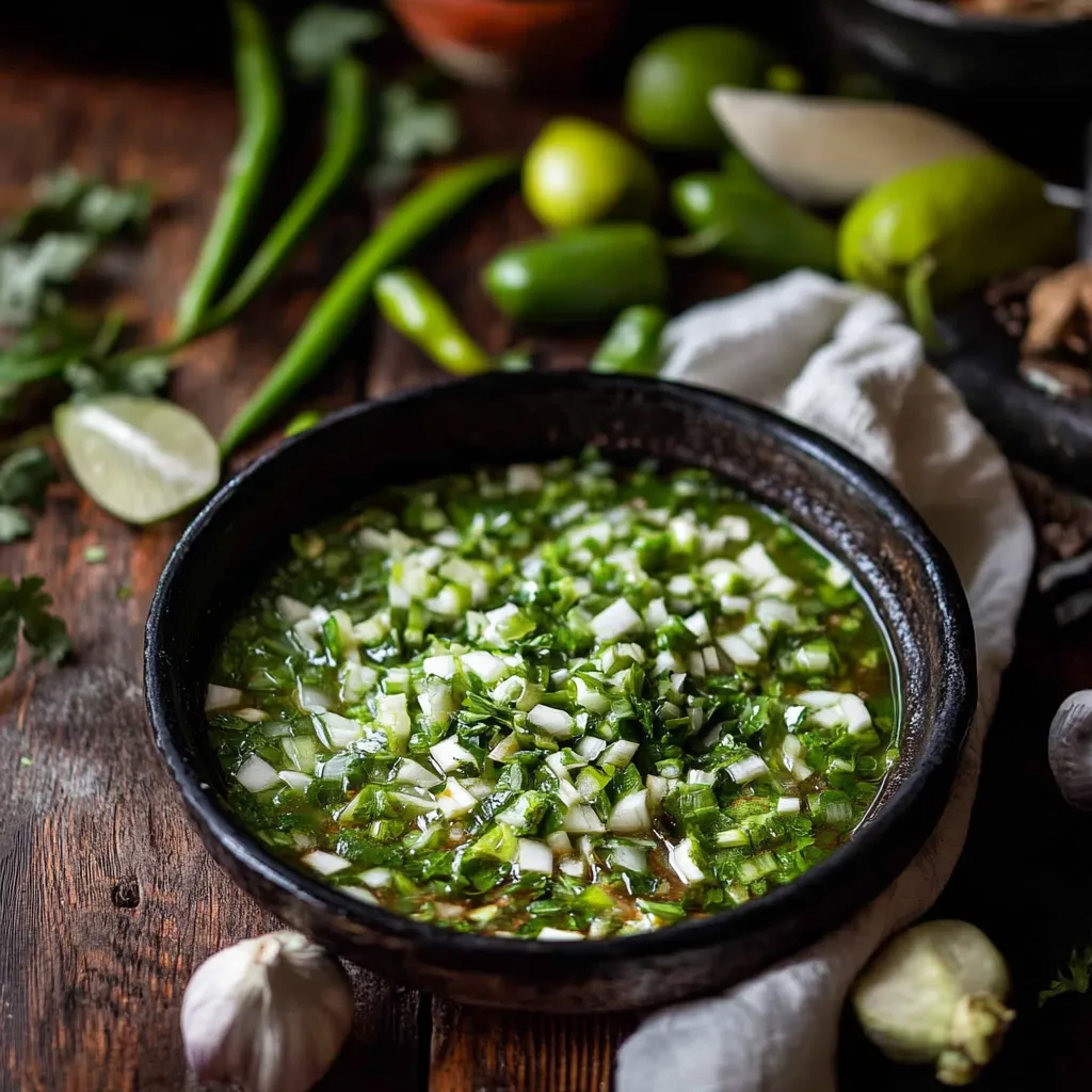 A bowl of soup with green onions and peppers.