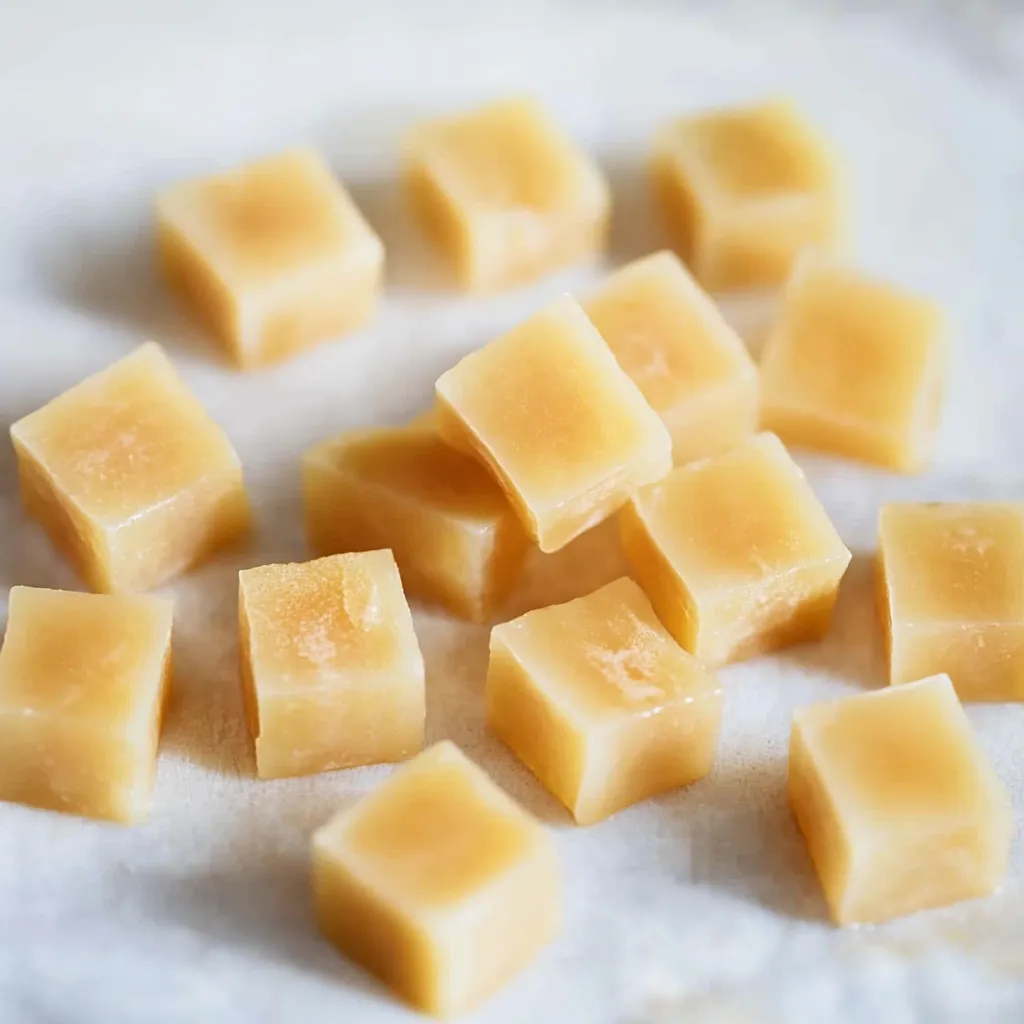 A white table with a bunch of yellow squares.