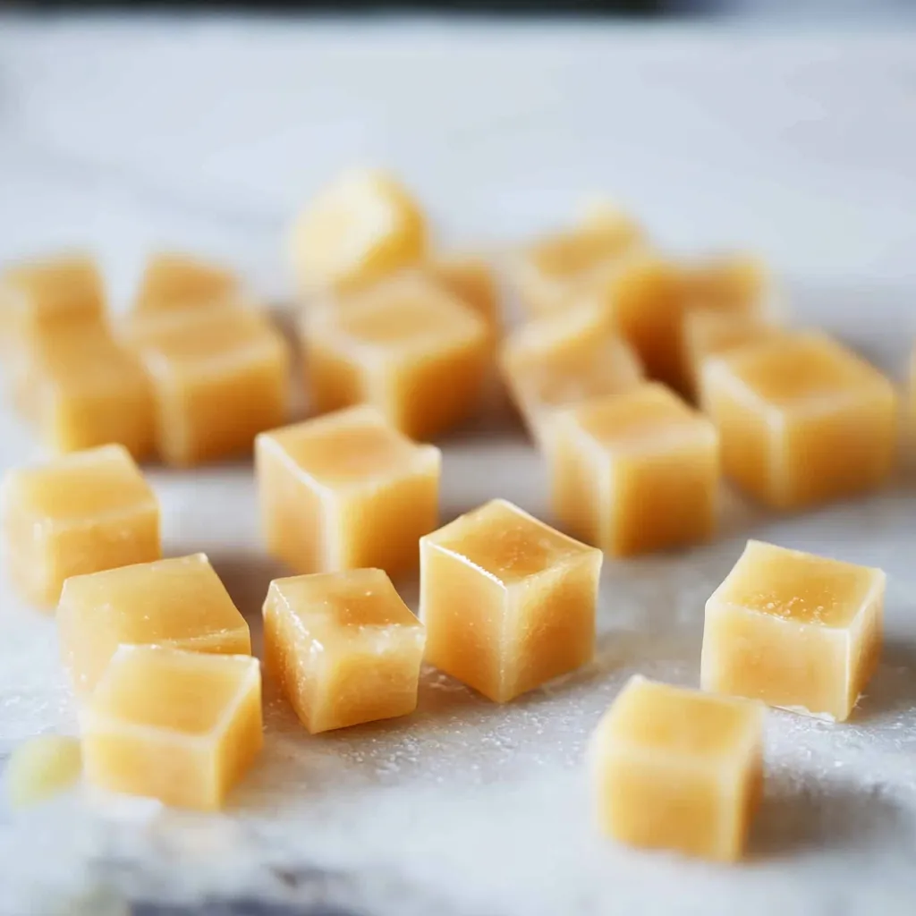 A pile of yellow squares on a table.