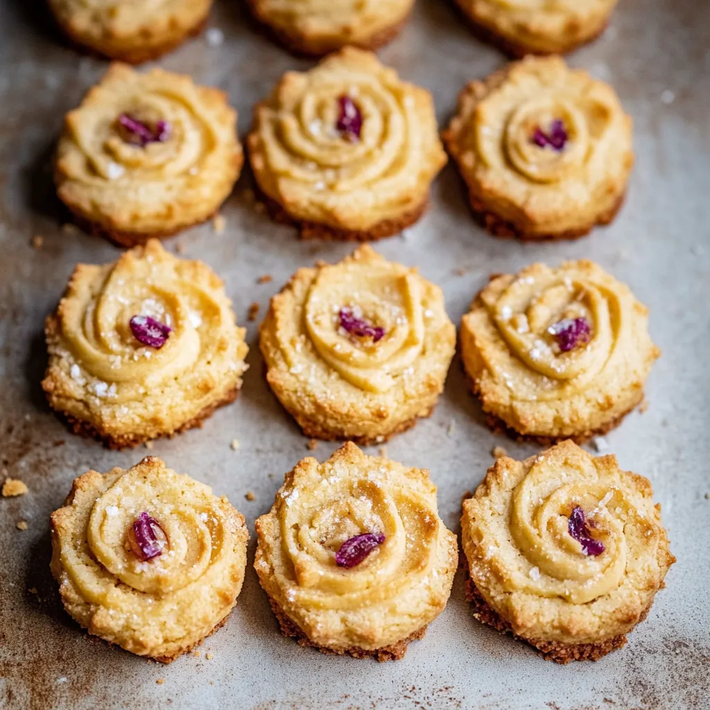 A tray of cookies with a rose design.