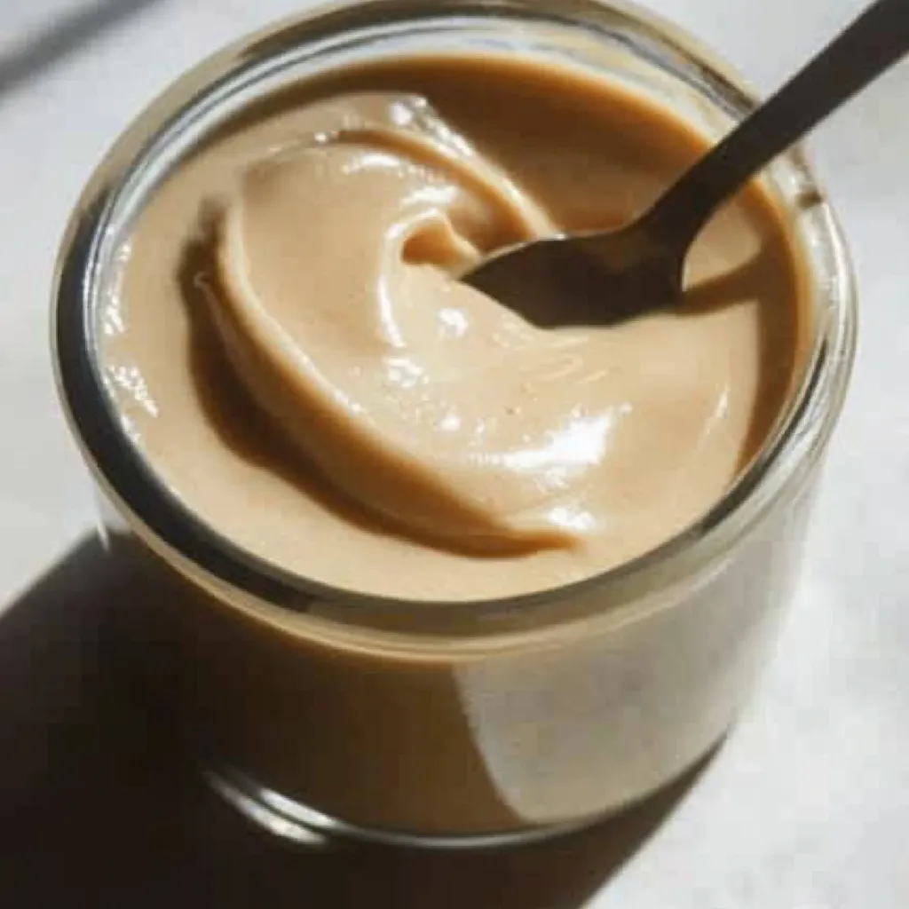 A jar of peanut butter with a spoon in it.