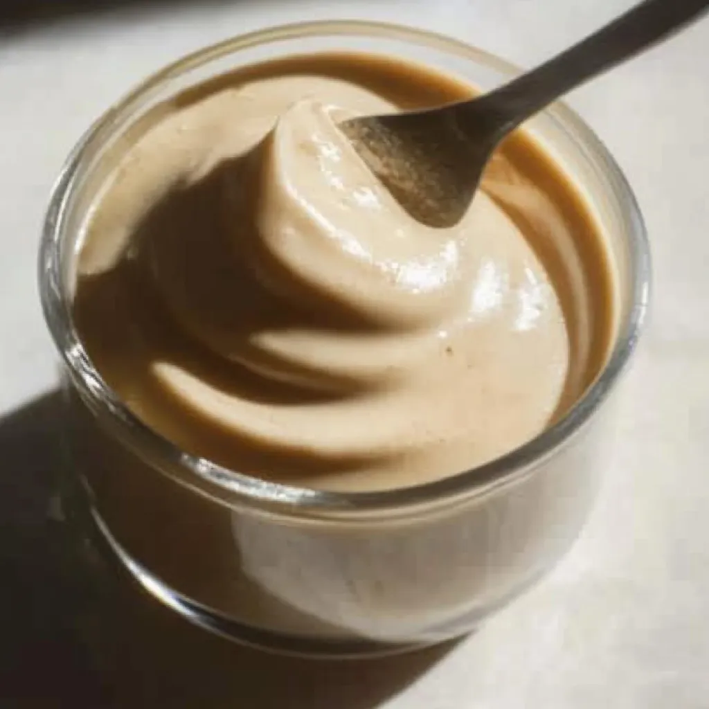 A spoon in a glass of ice cream.