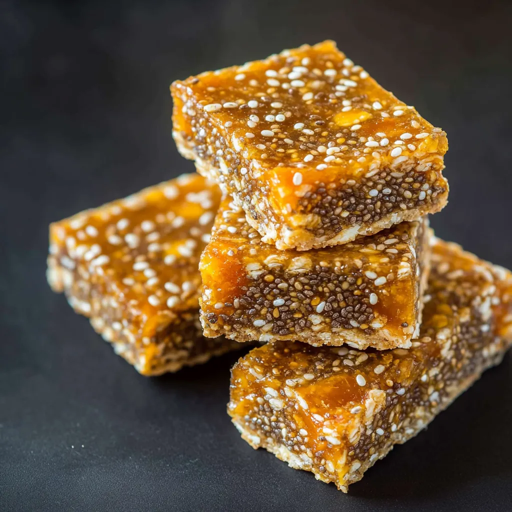 A stack of brown and orange candy bars.