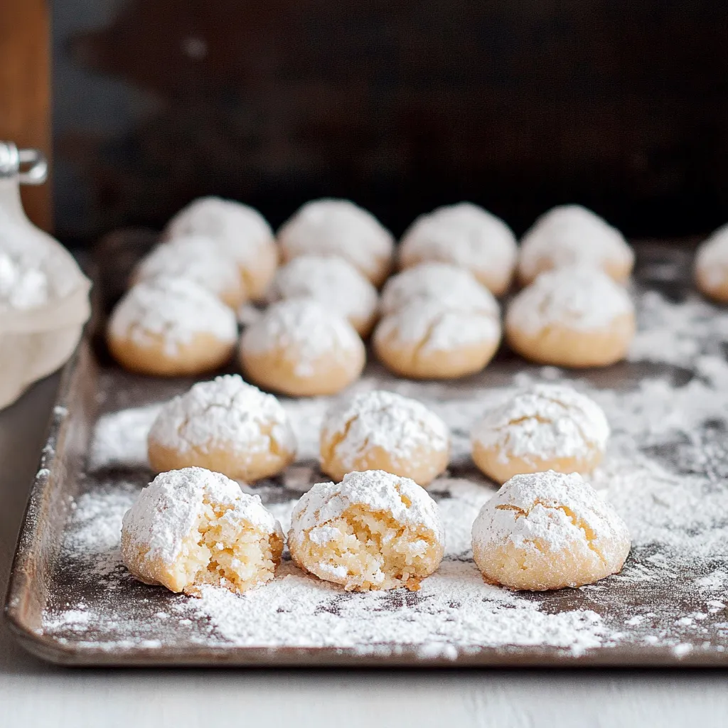 A tray of powdered sugar cookies.
