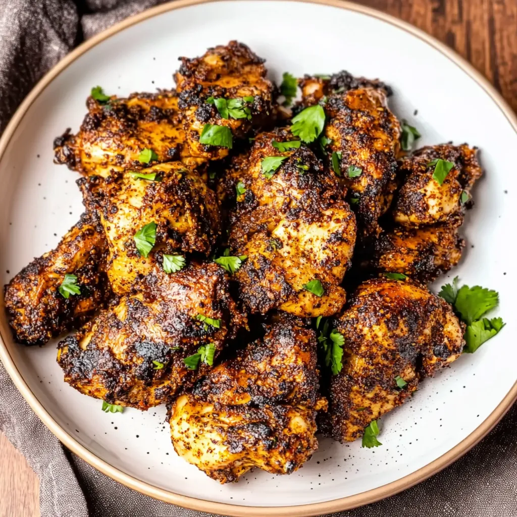 A plate of chicken wings with green herbs on top.