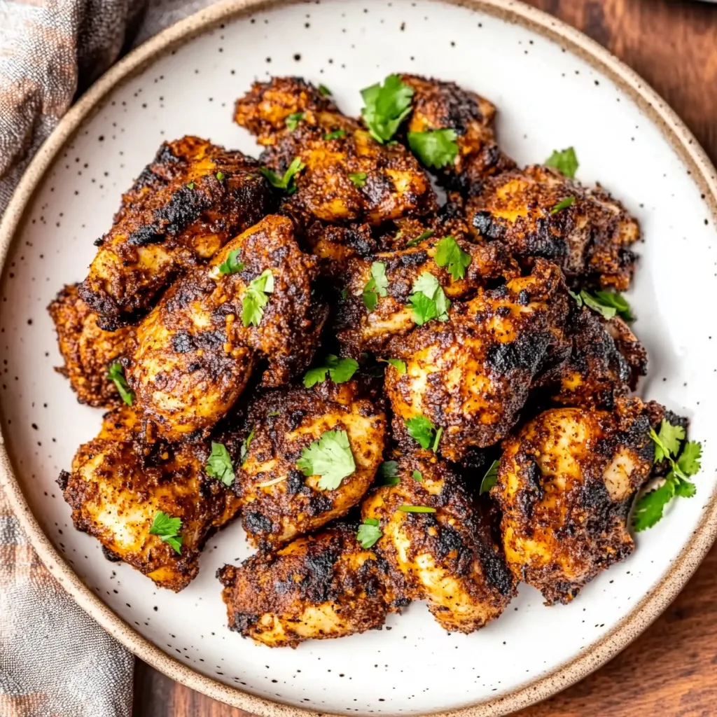 A plate of chicken wings with green herbs on top.
