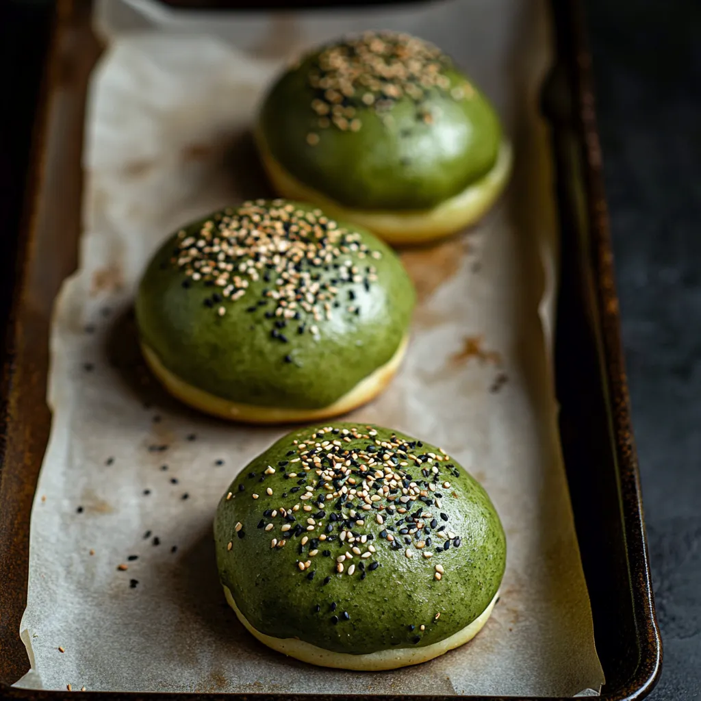 Three green food items on a tray.