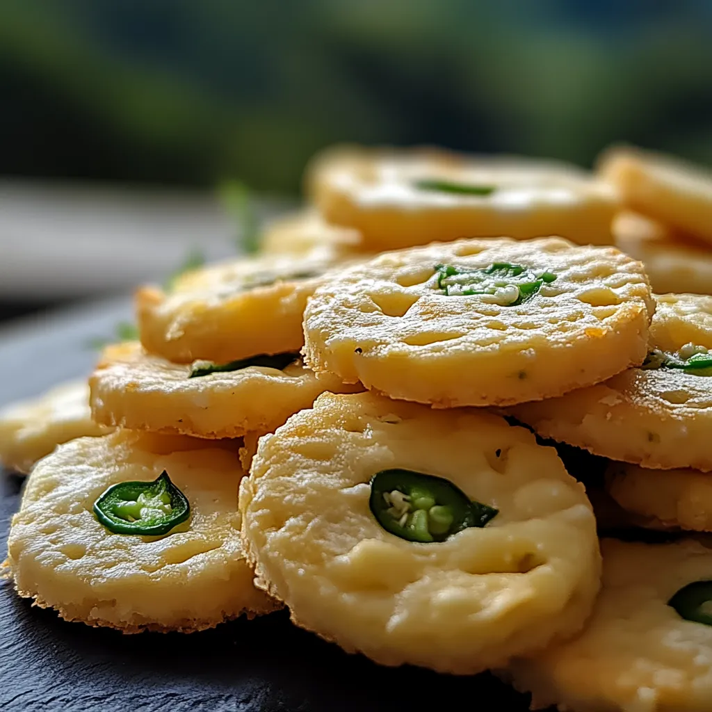 A stack of small, round, cheesy, and spicy food items.
