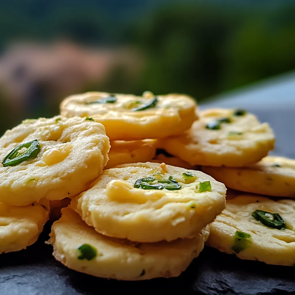 A stack of small, round, yellow, and green food items.