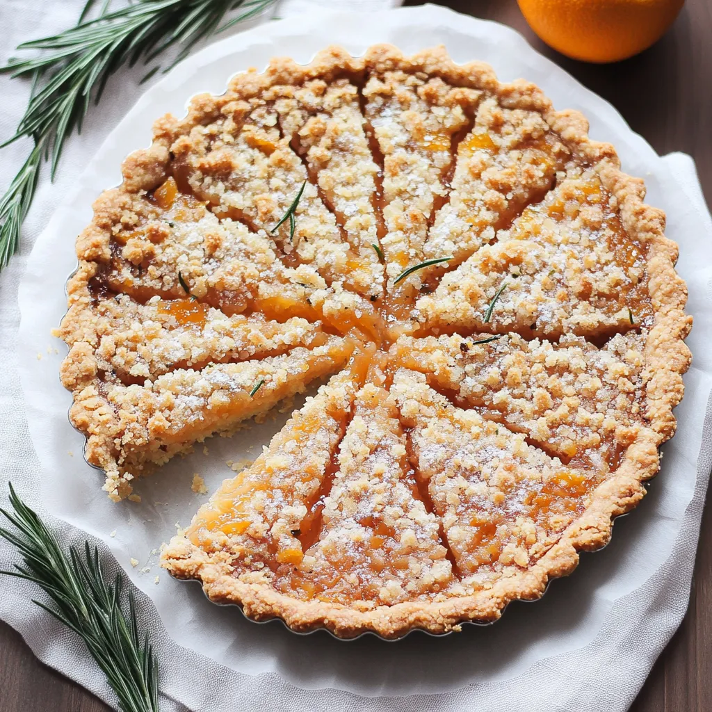 A slice of pie with a sprig of rosemary on top.