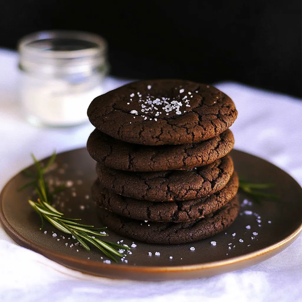 A stack of chocolate cookies with white powder on top.