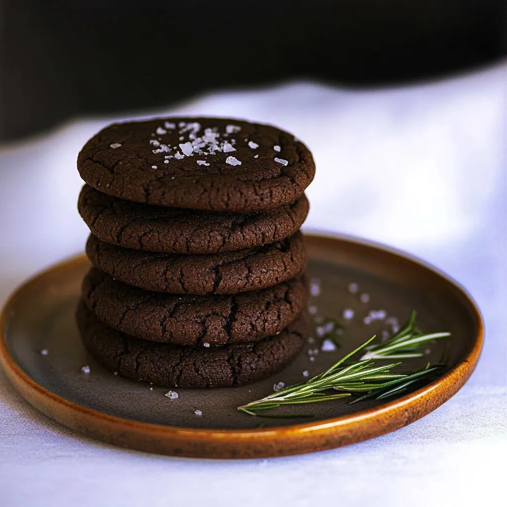 A stack of chocolate cookies with salt on top.