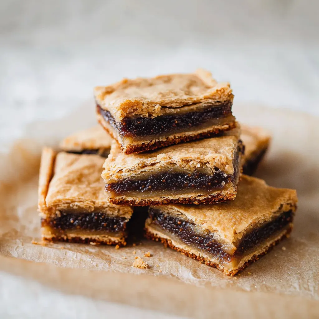 A stack of chocolate dessert squares.