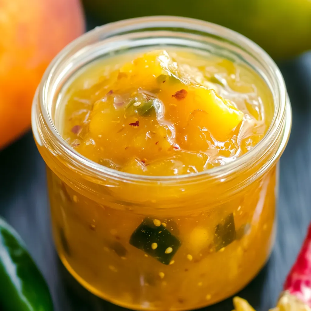 A jar of sauce with a spoon in it.