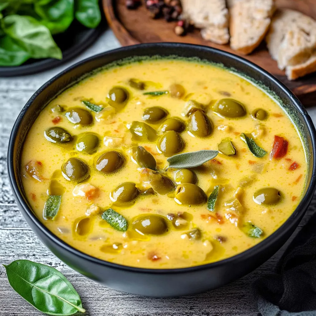 A bowl of soup with green beans and bread.