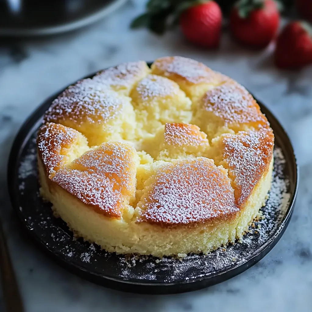 A slice of cake with powdered sugar on top.