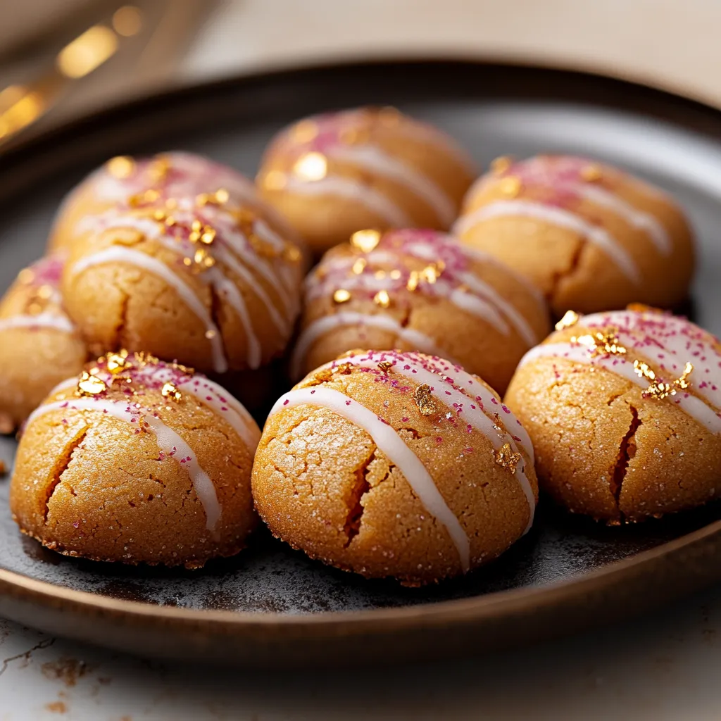 A plate of cookies with gold sprinkles.