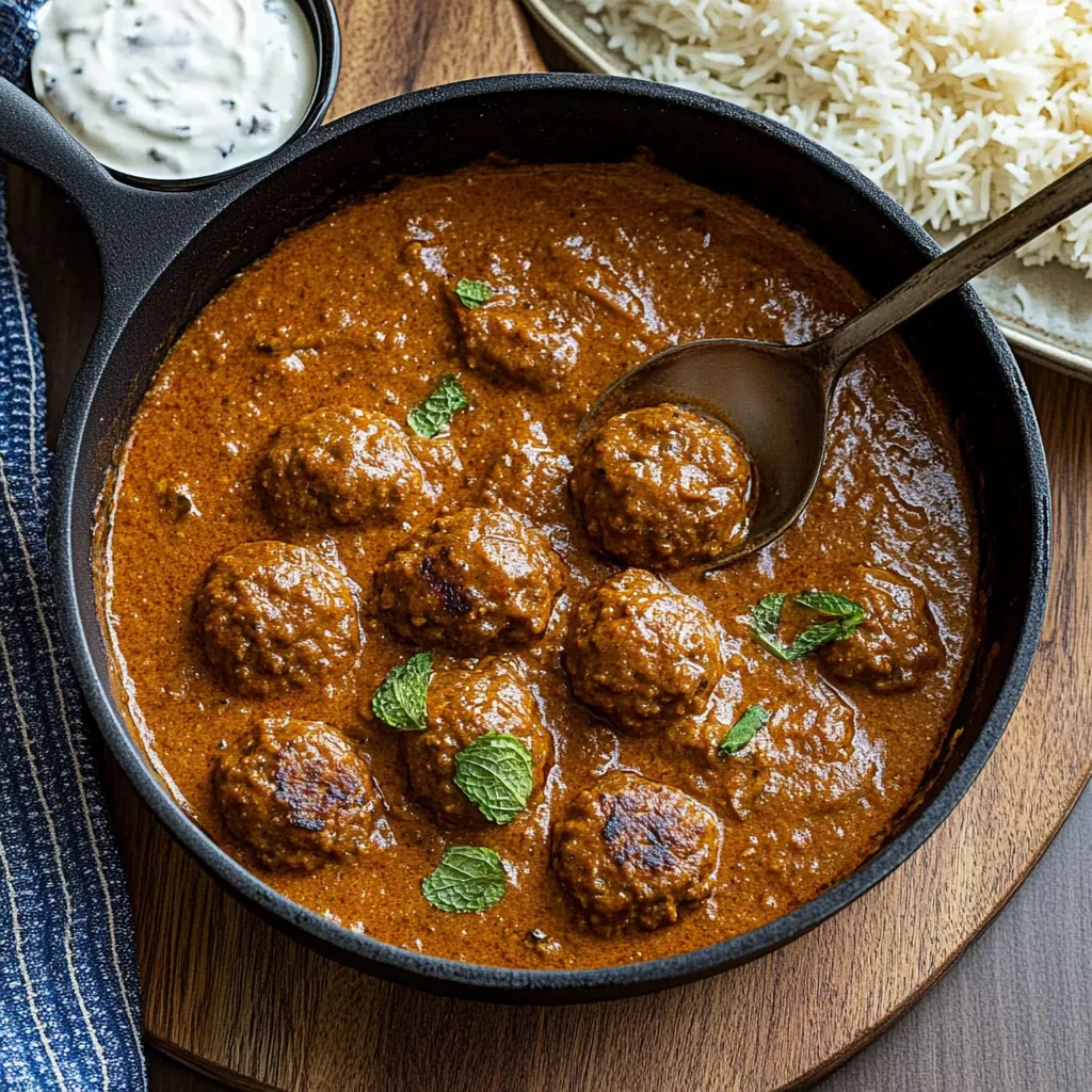 A bowl of meatballs with a spoon in it.