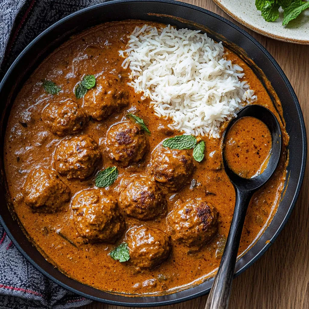 A bowl of food with rice and meatballs.