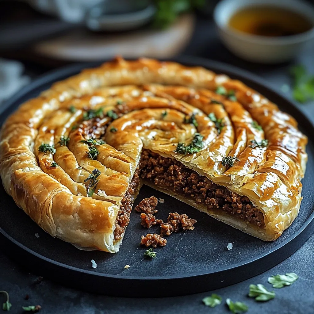A slice of meat pie on a plate.