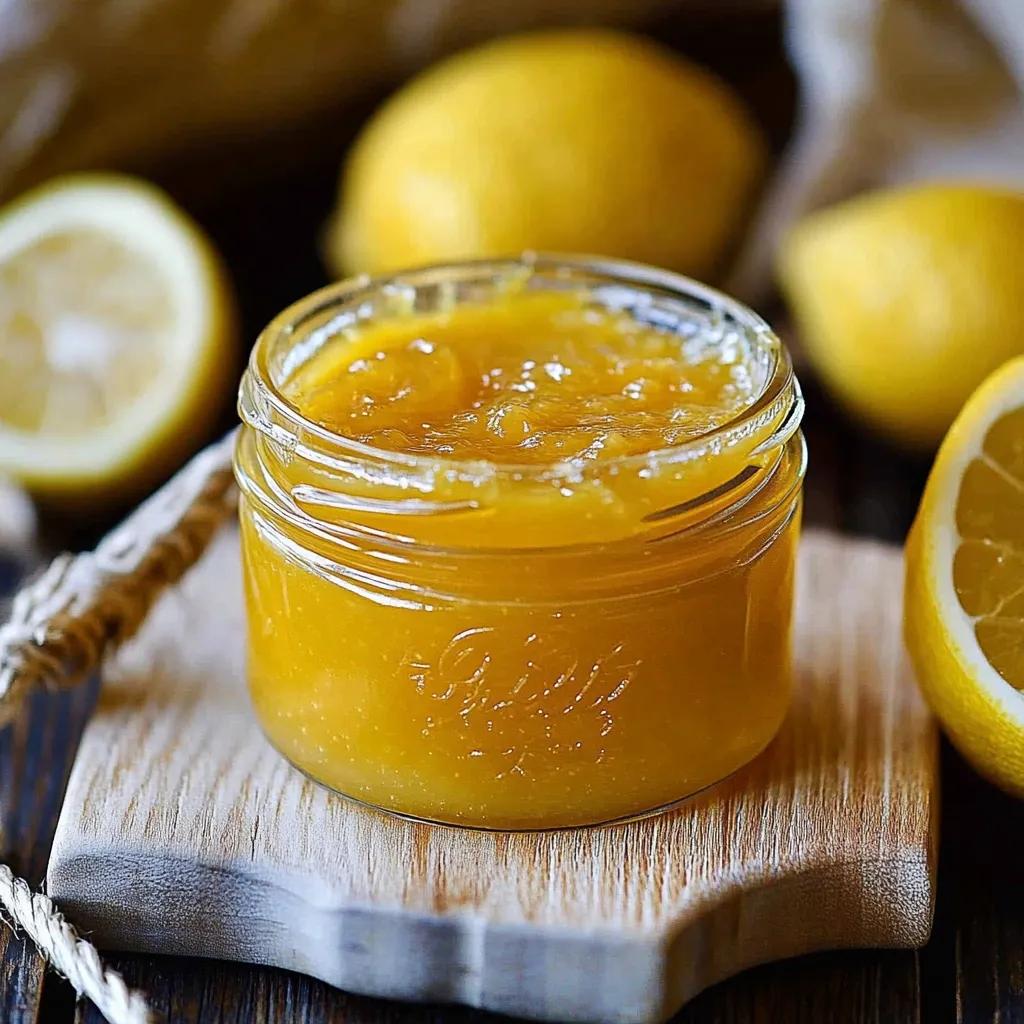 A jar of lemon jam with lemons around it.