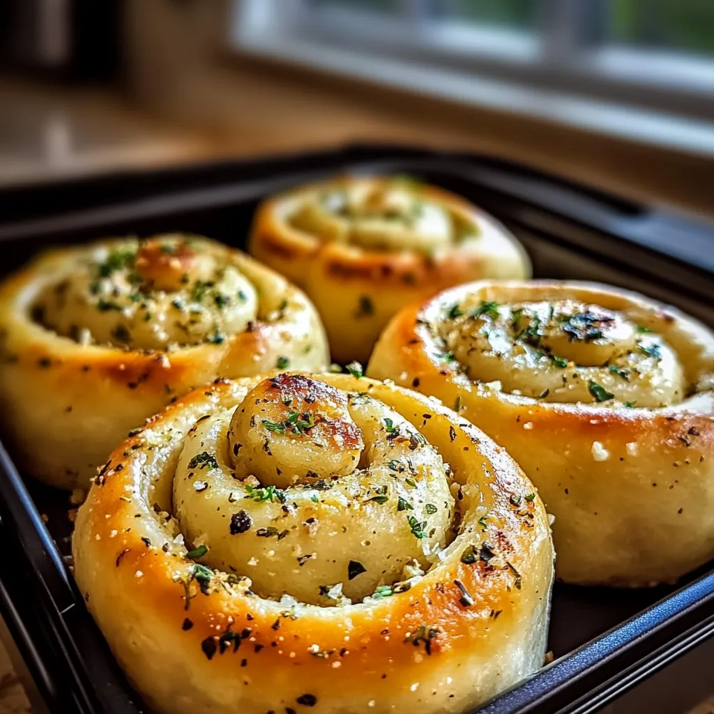 A tray of four rolls with green toppings.