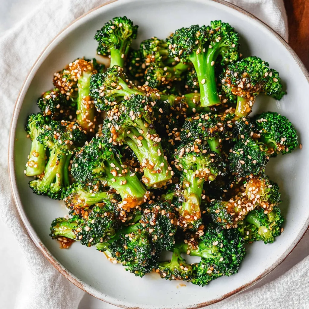 A plate of broccoli with seasoning on it.