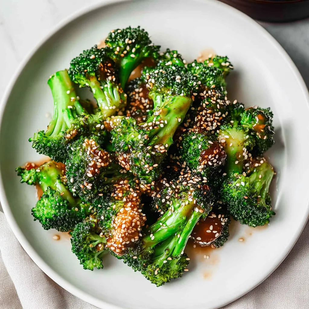 A plate of broccoli with sauce.