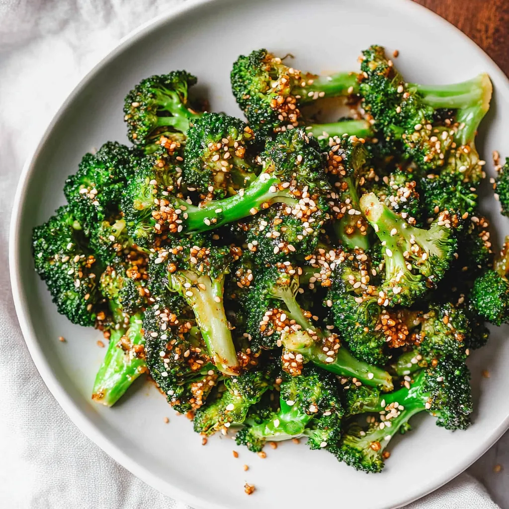 A plate of broccoli with seasoning.