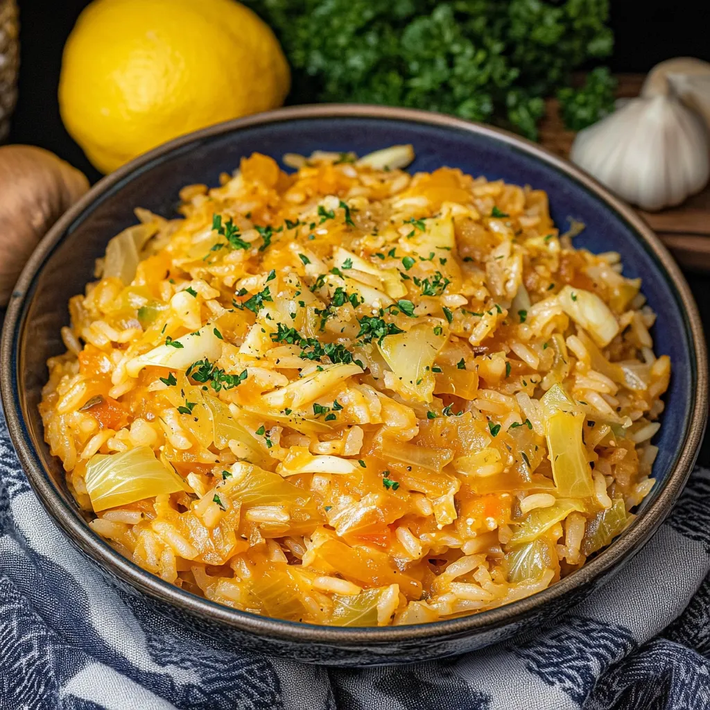 A bowl of rice with vegetables and a lemon.