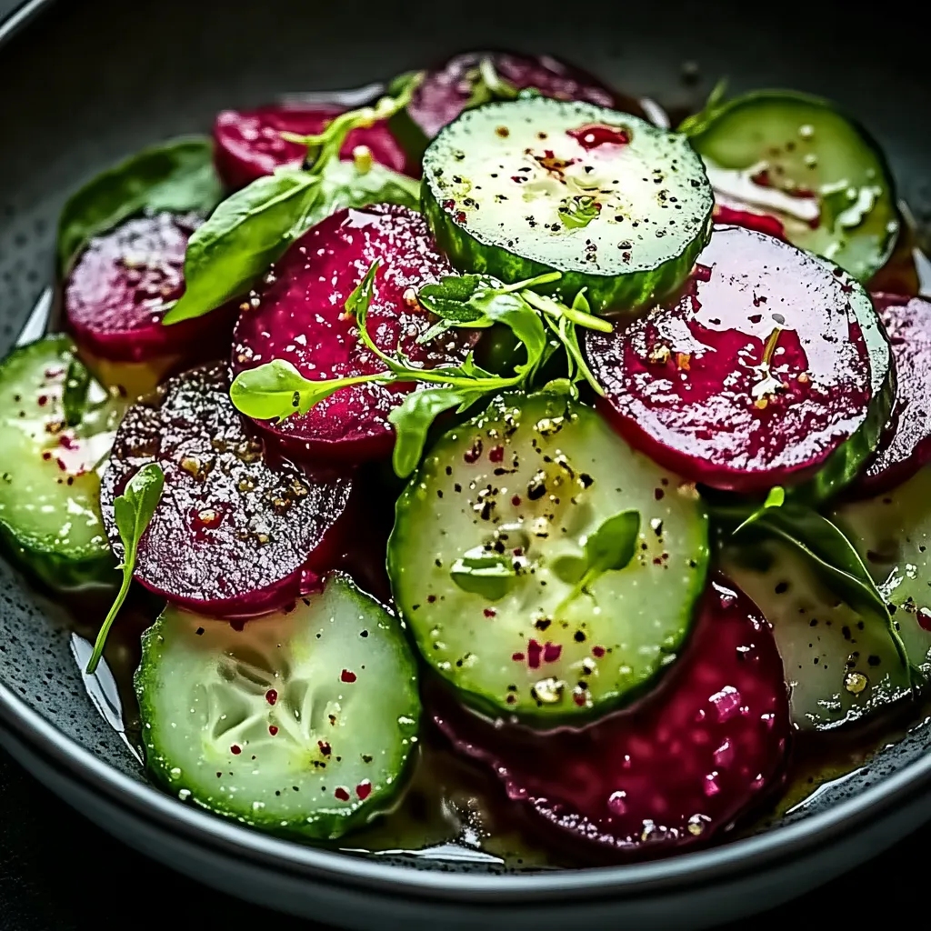 A bowl of vegetables including cucumbers and radishes.
