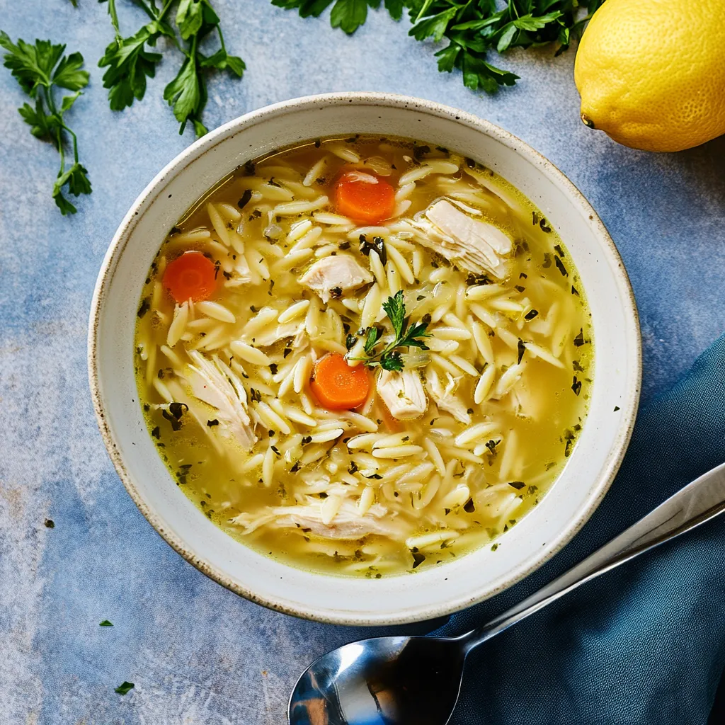 A bowl of soup with rice, carrots, and chicken.