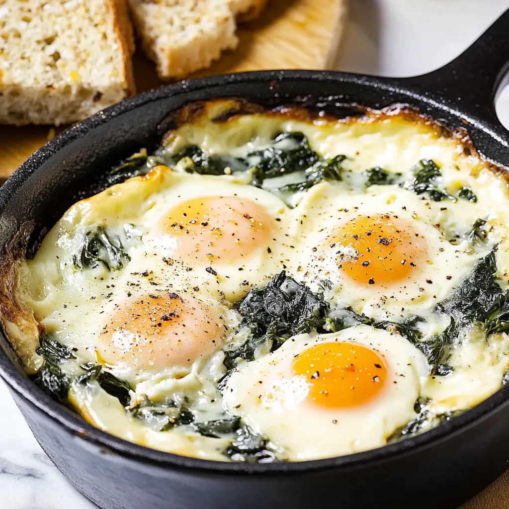 A pan of eggs and greens.