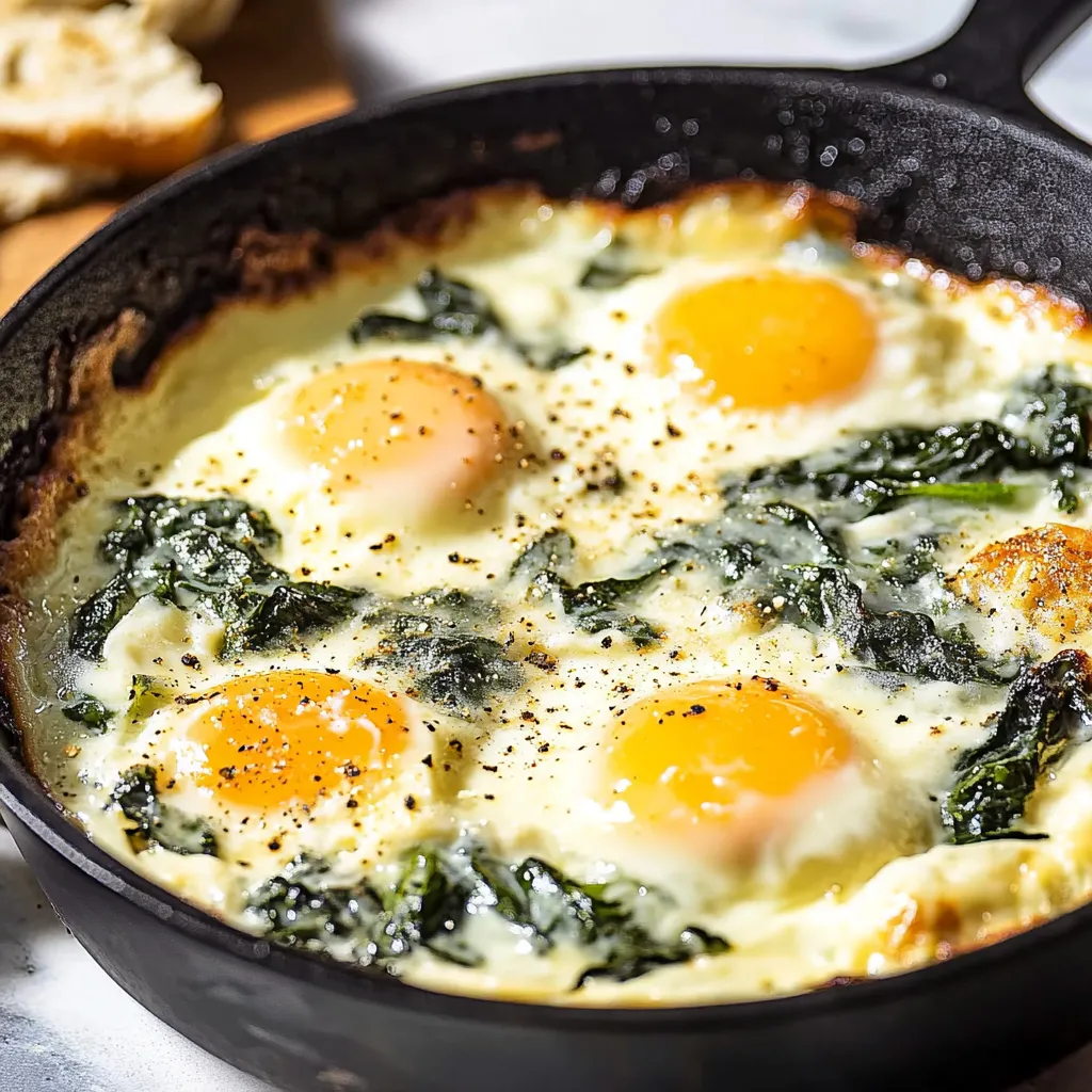 A fried egg with spinach and cheese.