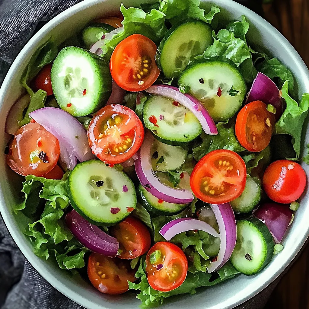 A bowl of vegetables including cucumbers, tomatoes, and onions.