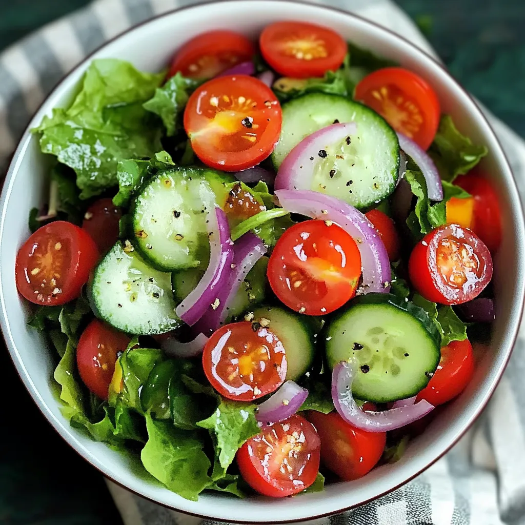 A bowl of vegetables with cucumbers, tomatoes, and lettuce.